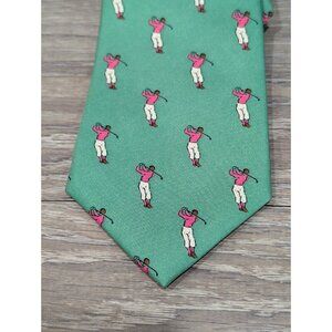 Vintage Lands End Men's Silk Tie Green Golfer Sports Hand Sewn Made In USA